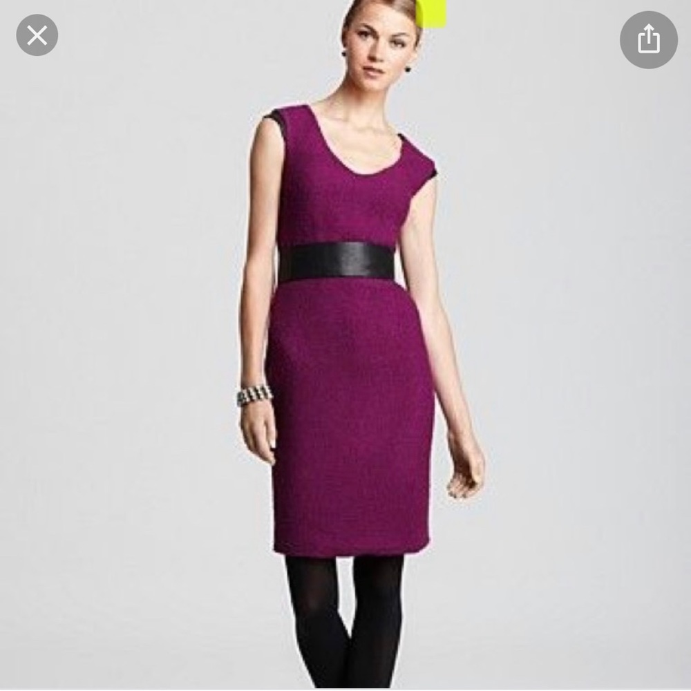 Diane von Furstenberg Ronaldo Sheath Dress Orchid, black Leather Trim. Size 12